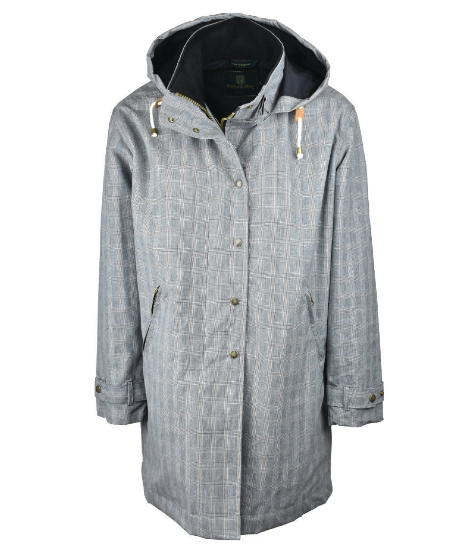 W77 - Ladies Brighton Tartan Washwax Parka - PRINCE OF WALES - Oxford Blue