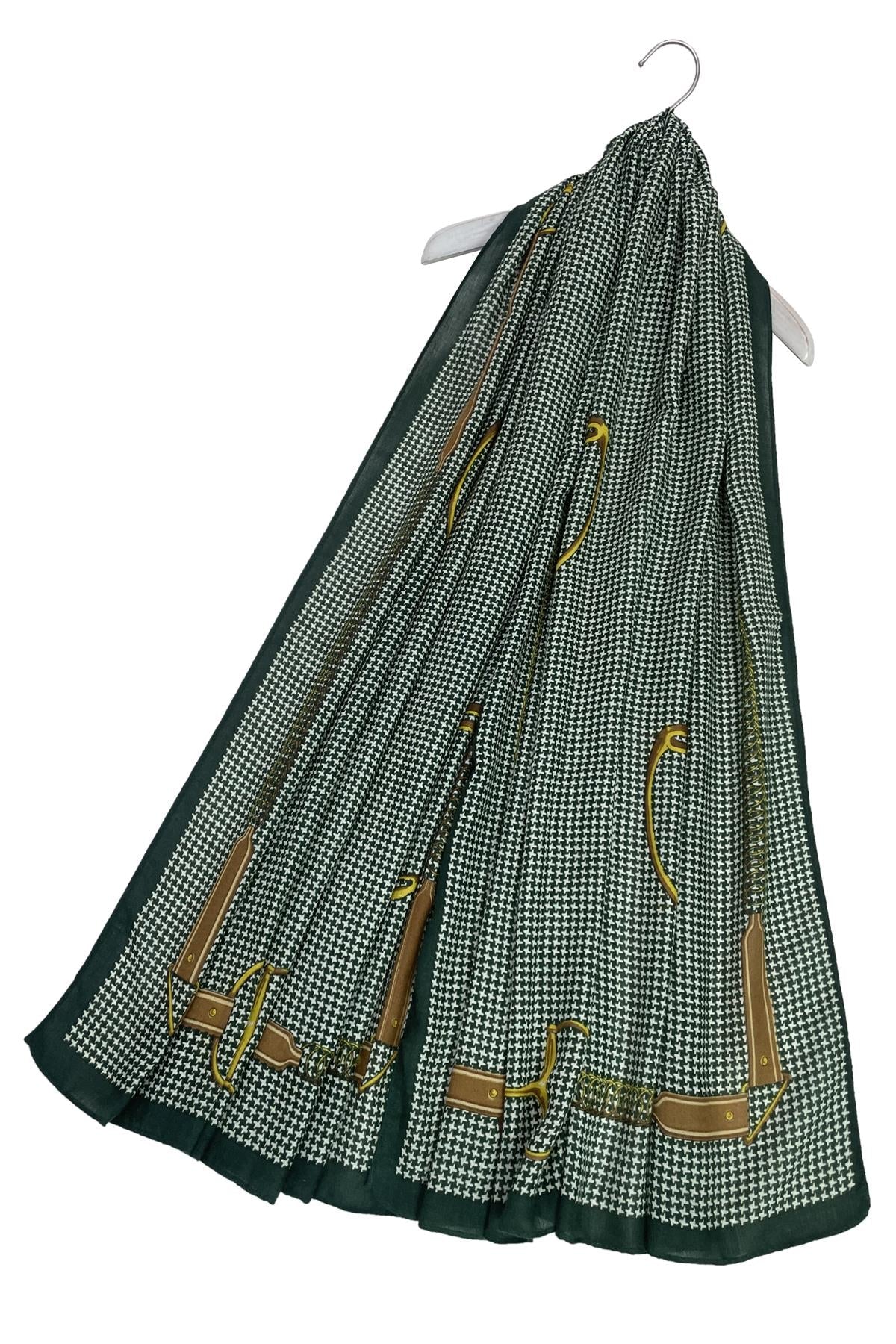 Houndstooth & Stirrup Belt Horse Print Scarf - Oxford Blue