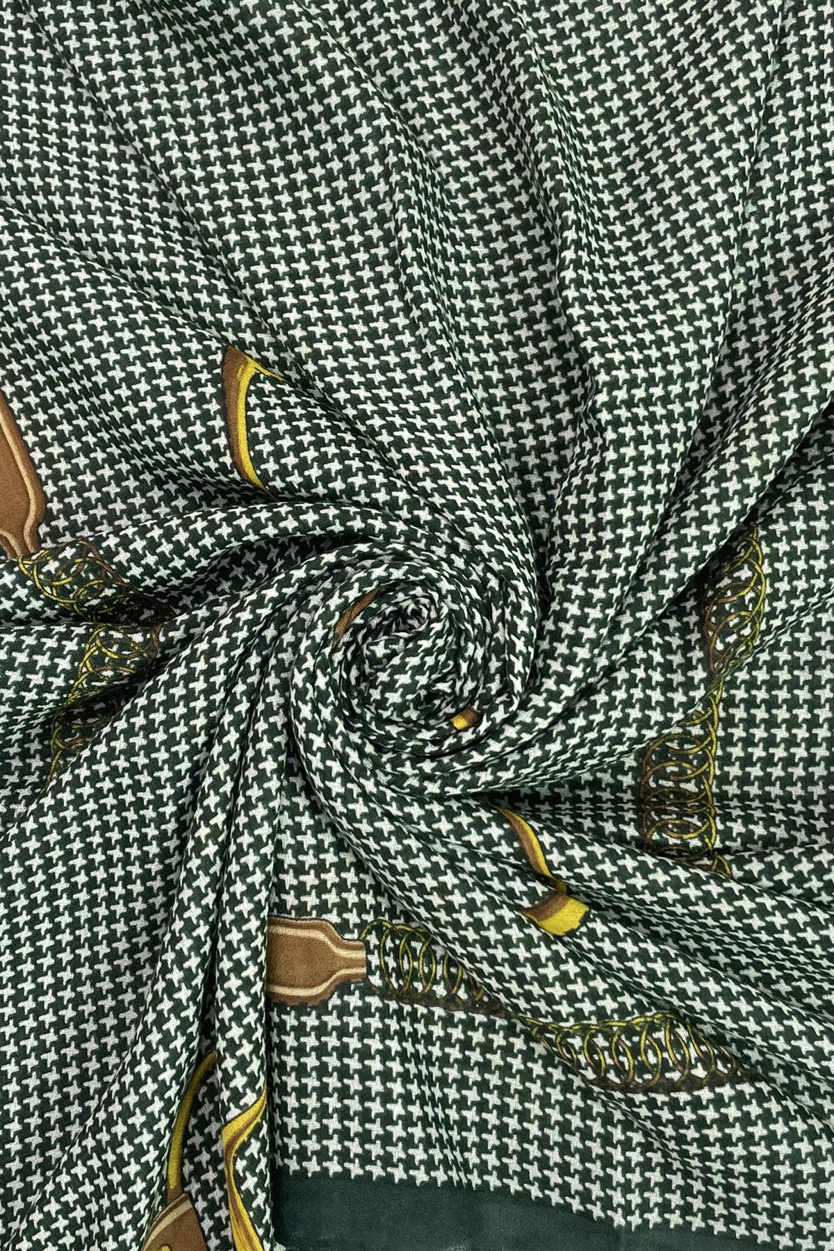 Houndstooth & Stirrup Belt Horse Print Scarf - Oxford Blue