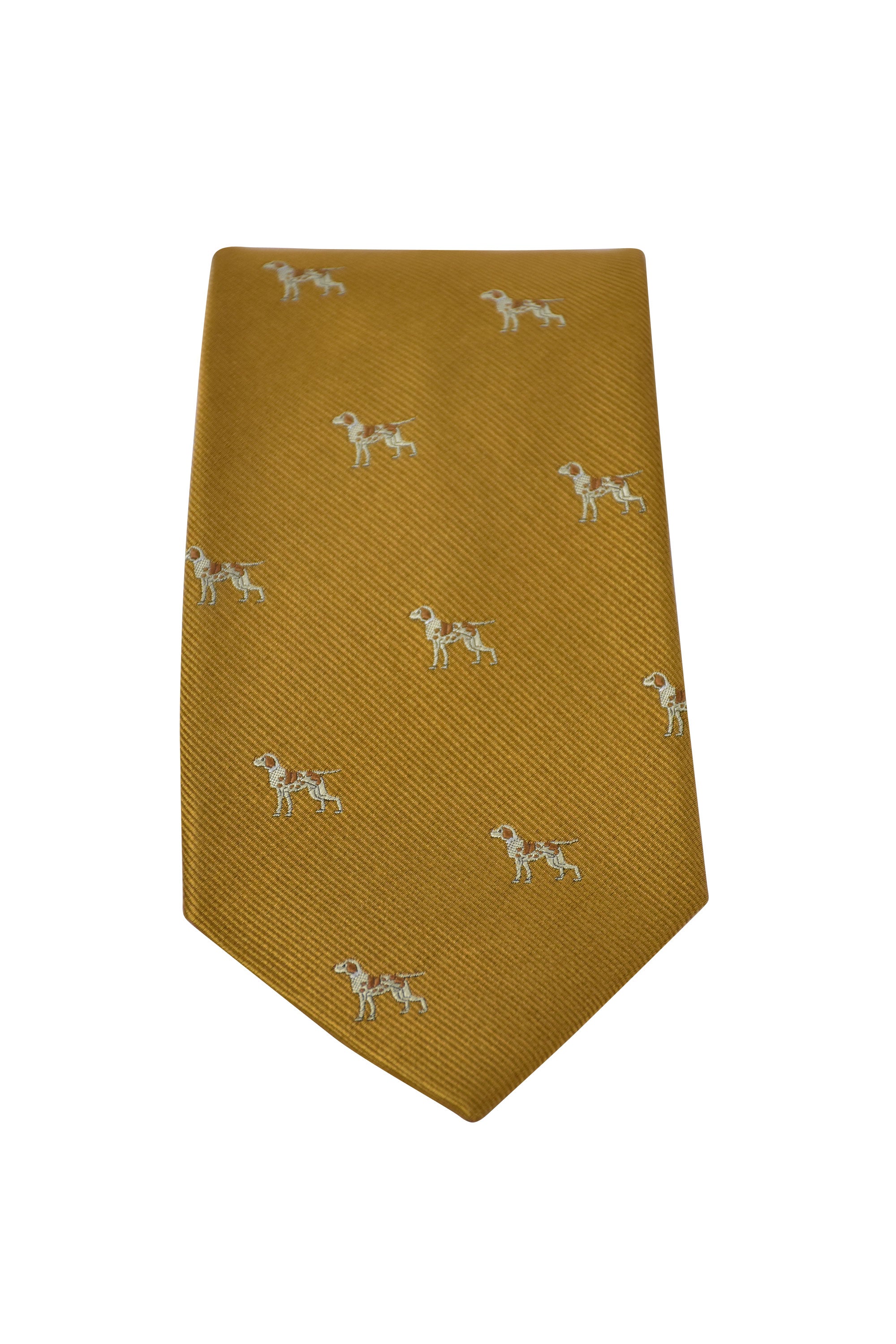 GT12 - 100% Silk Woven Tie / Dog - GOLD - Oxford Blue