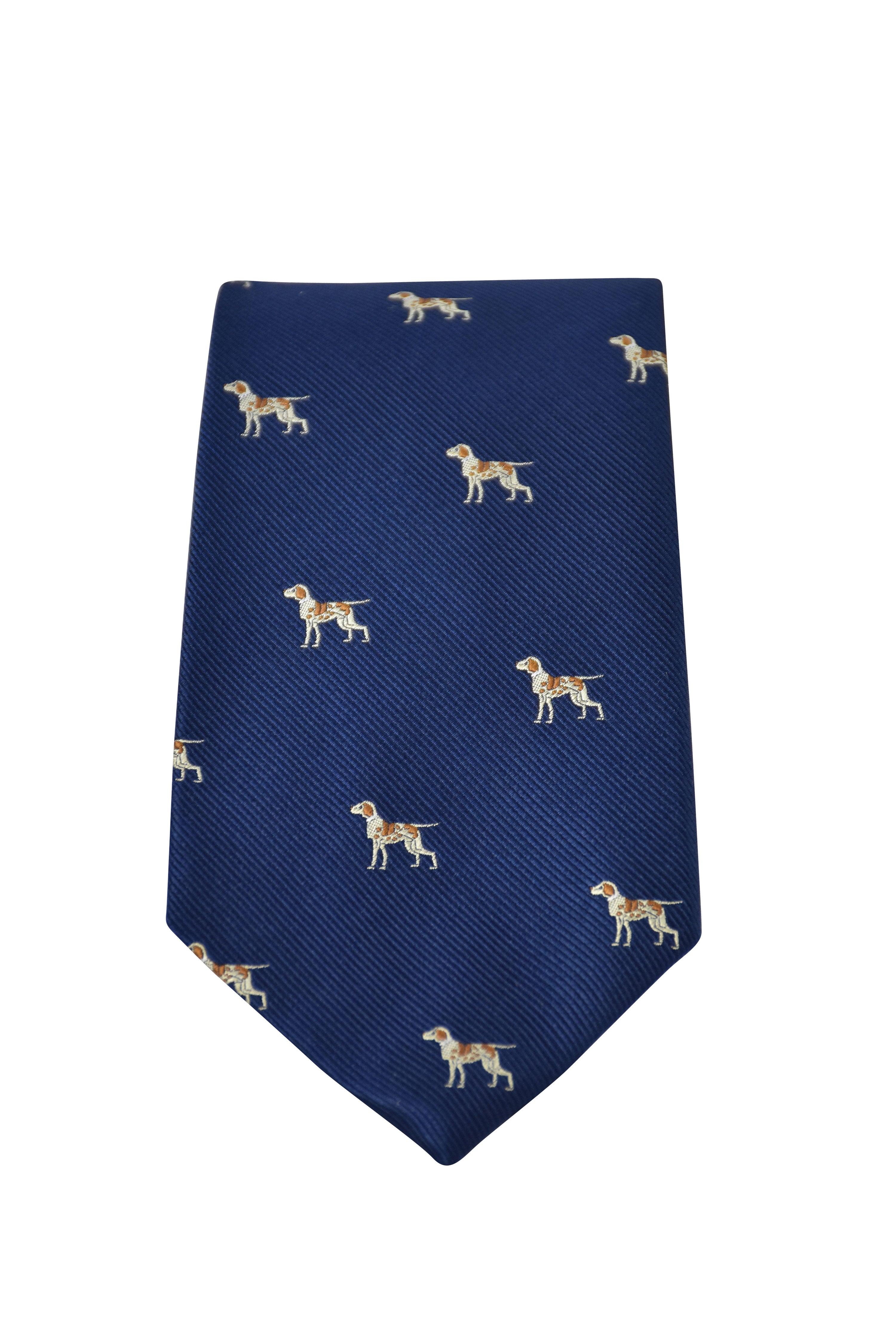 GT12 - 100% Silk Woven Tie / Dog - NAVY - Oxford Blue