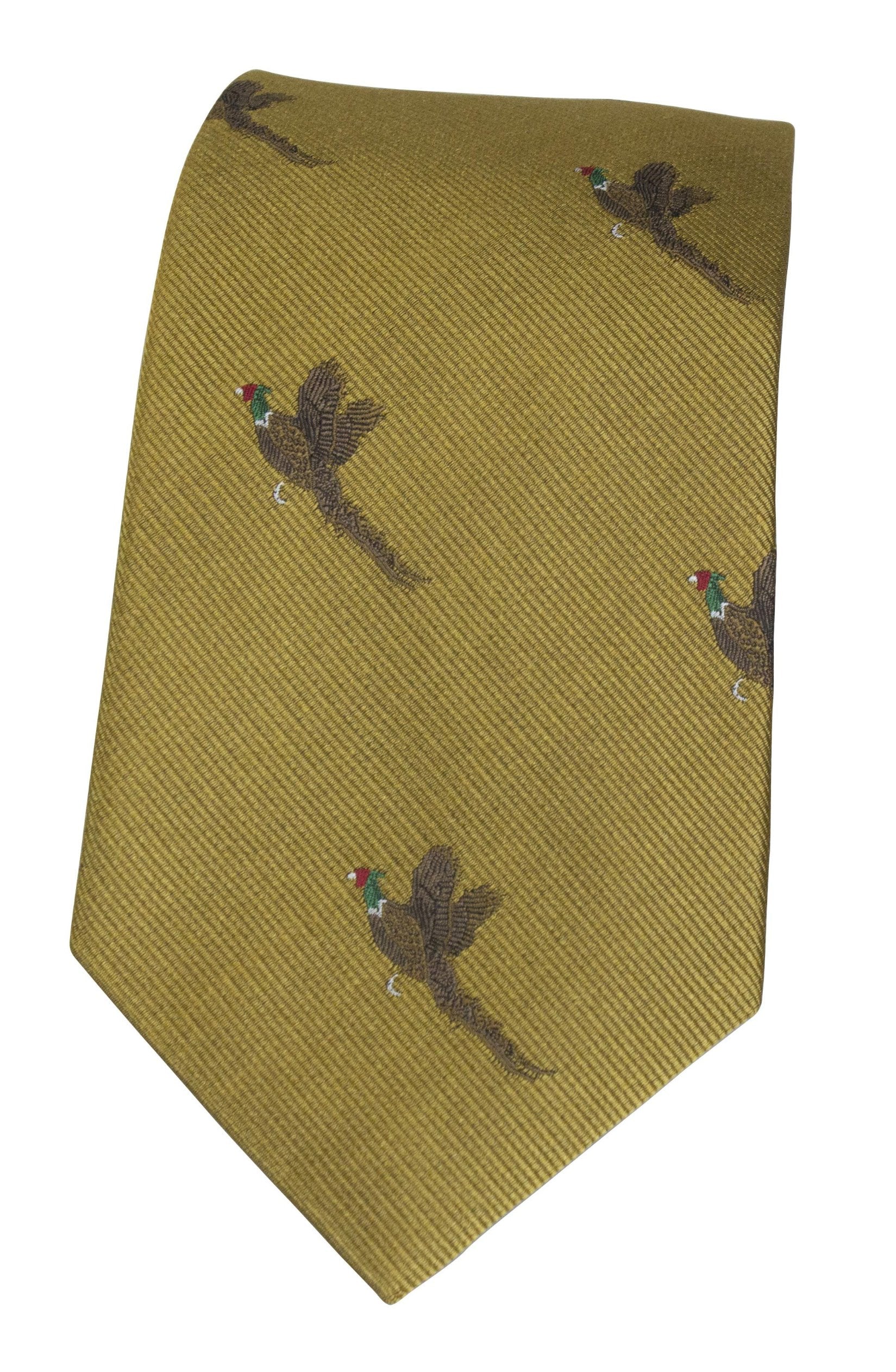 GT9 - 100% Silk Woven Tie - Pheasant - GOLD - Oxford Blue