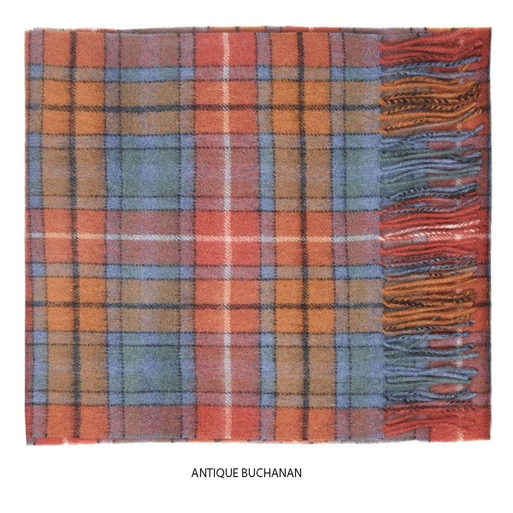 Antique Buchanan Lambswool Check Scarf - Oxford Blue
