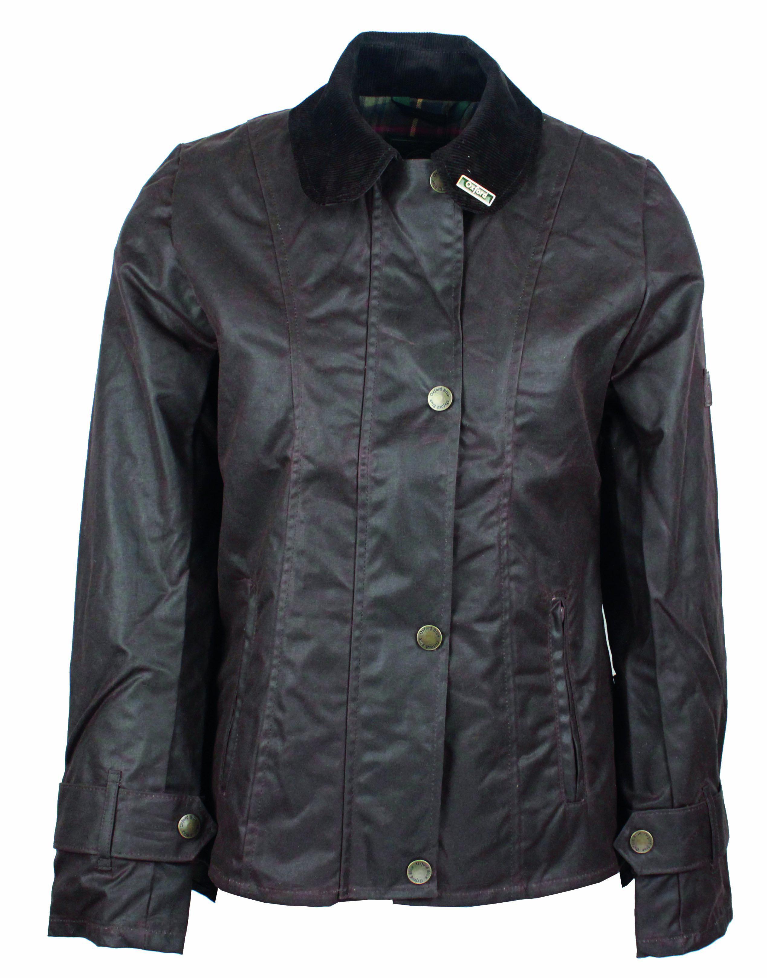 W308 - Women's Ambre Wax Jacket - BROWN - Oxford Blue