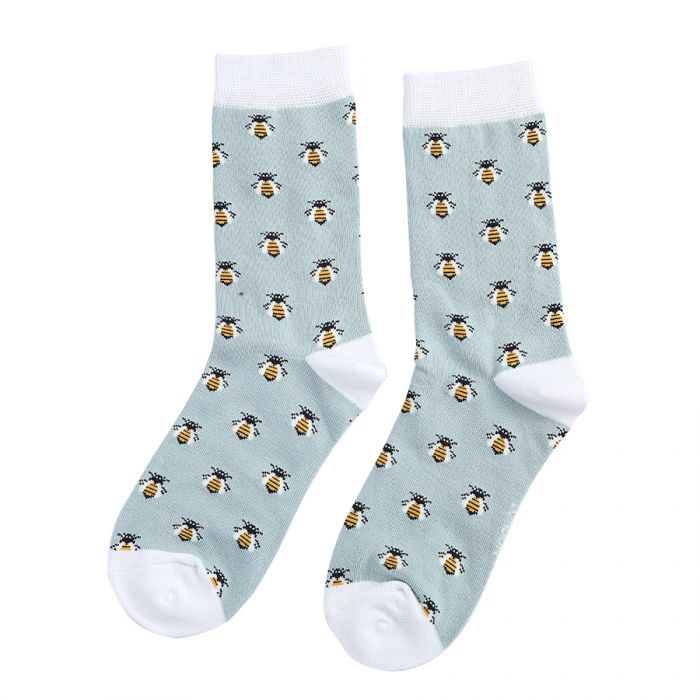 Women's Honey Bee Socks - Powder Blue - Oxford Blue