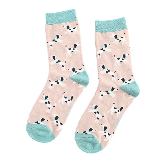 Women's Little Dalmations Socks - Dusky Pink - Oxford Blue