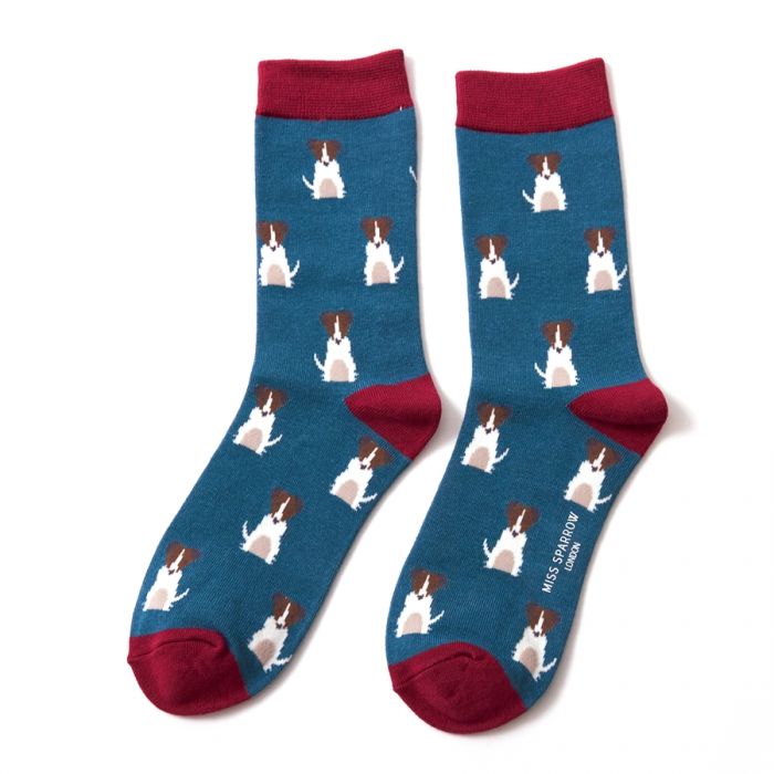 Women's Mini Jack Russells Socks - Turquoise - Oxford Blue