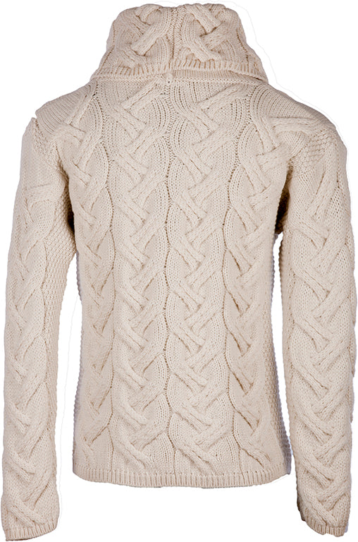 Ladies Chunky Cable Cowl Sweater - ECRU - Oxford Blue