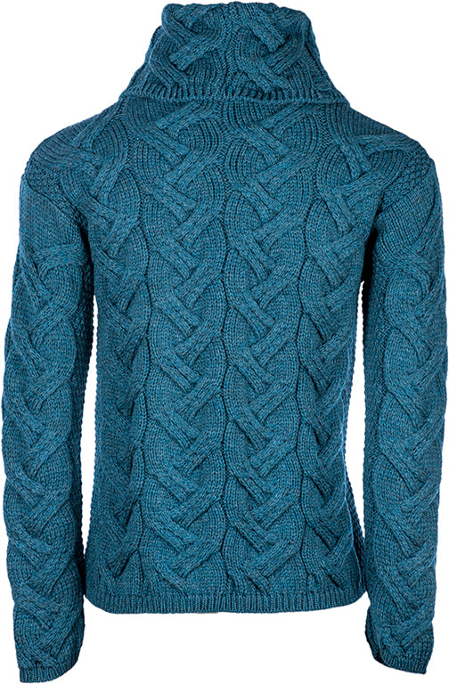 Ladies Chunky Cable Cowl Sweater - MARL BLUE - Oxford Blue