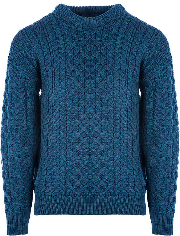 Traditional Unisex Aran Sweater - MARL BLUE - Oxford Blue