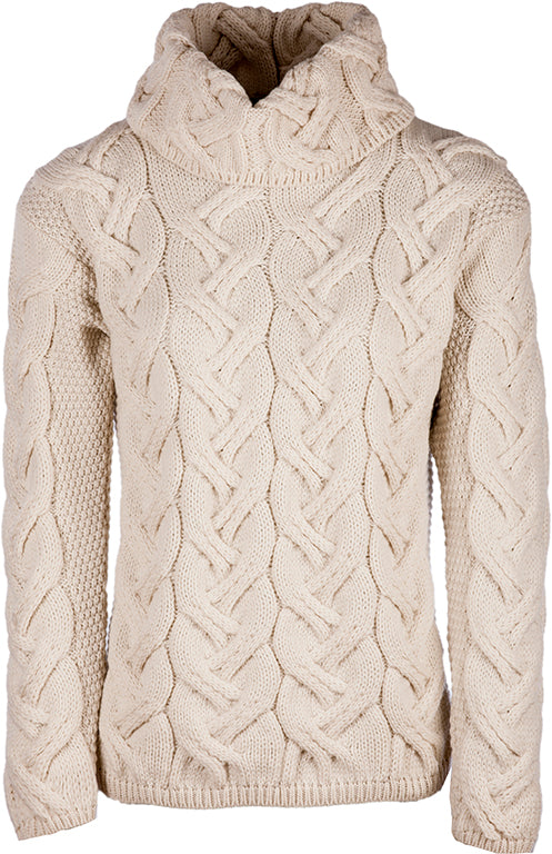 Ladies Chunky Cable Cowl Sweater - ECRU - Oxford Blue