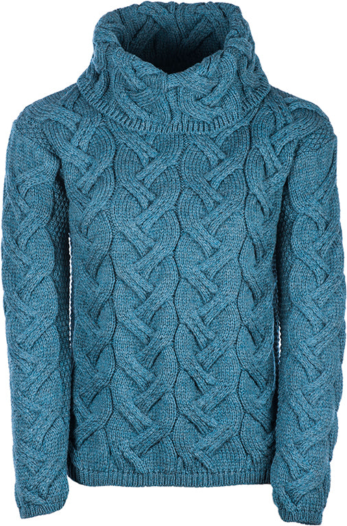 Ladies Chunky Cable Cowl Sweater - MARL BLUE - Oxford Blue