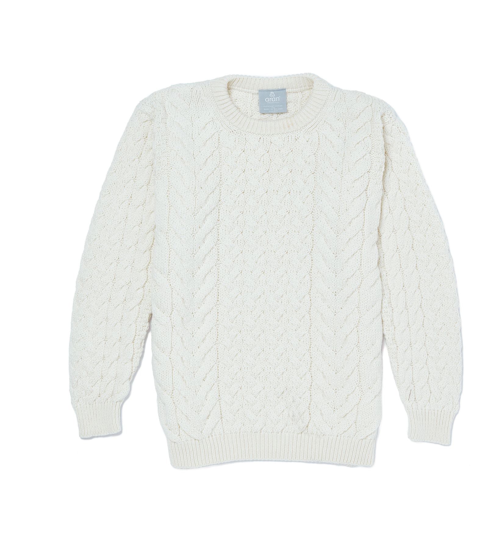 Crew Neck Unisex Aran Sweater - ECRU - Oxford Blue