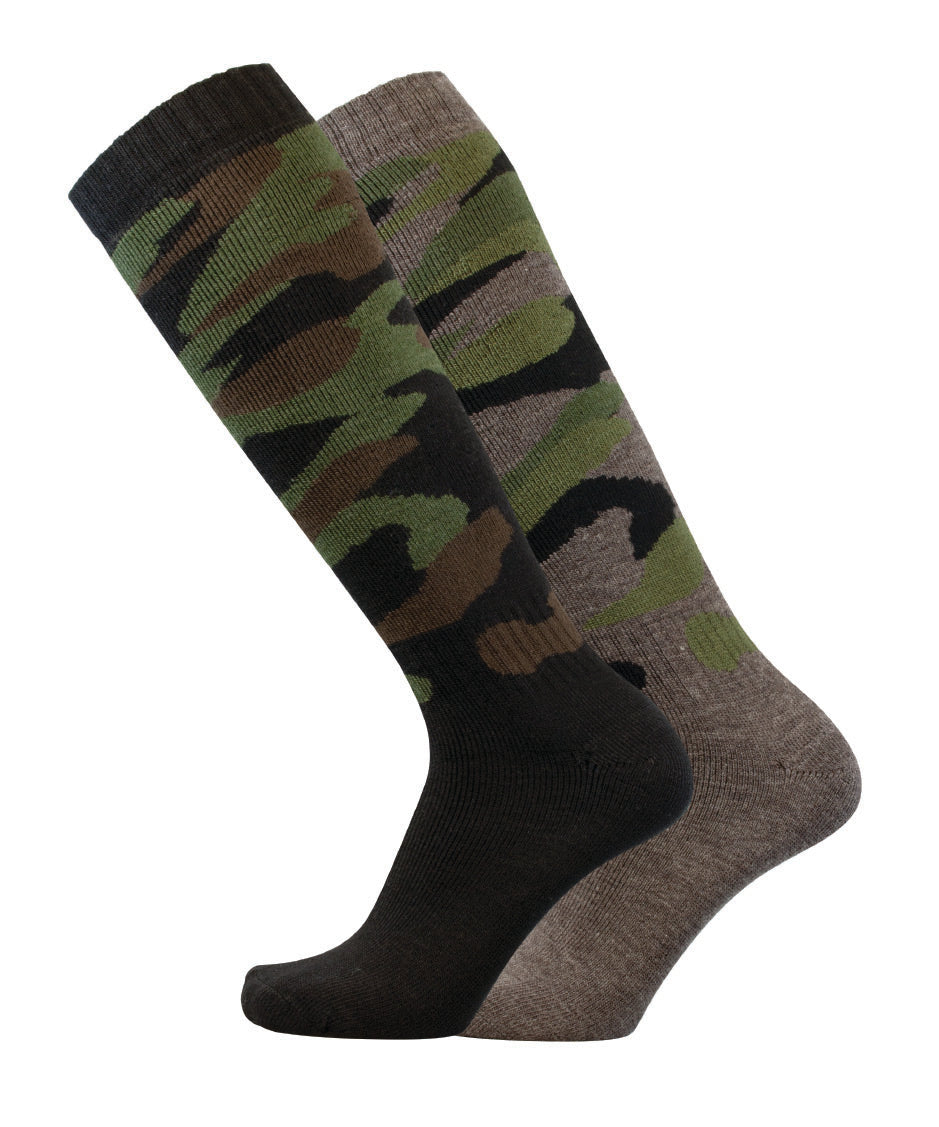 544 - Men's Knee High Camouflage Socks (2 Pack - Khaki Green) - Oxford Blue