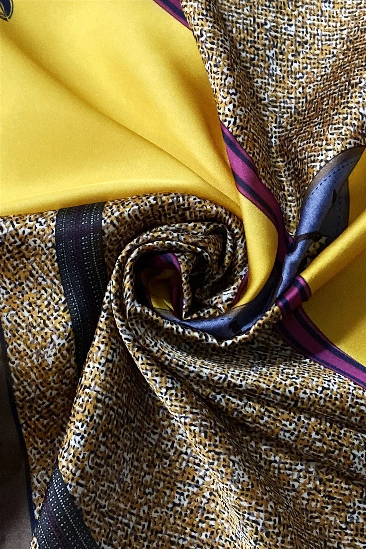 Horse With Belt Border Square Scarf - Yellow - Oxford Blue