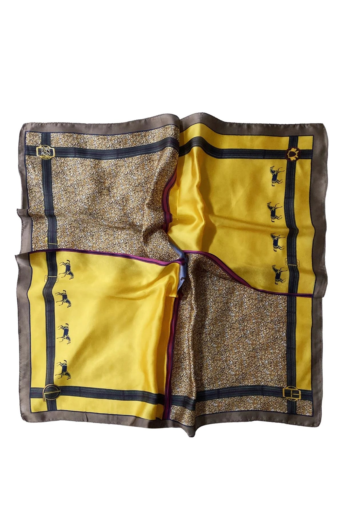 Horse With Belt Border Square Scarf - Yellow - Oxford Blue