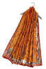 Feather & Floral Print Silk Scarf - Orange - Oxford Blue