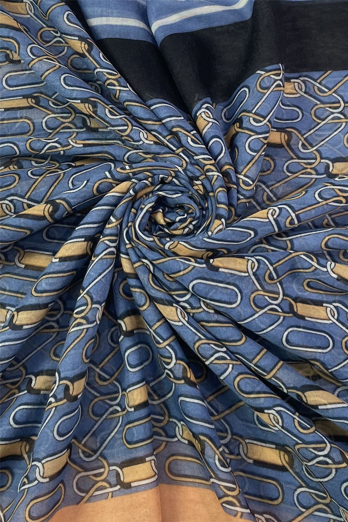 Chain Link Fashion Print Scarf - Blue - Oxford Blue