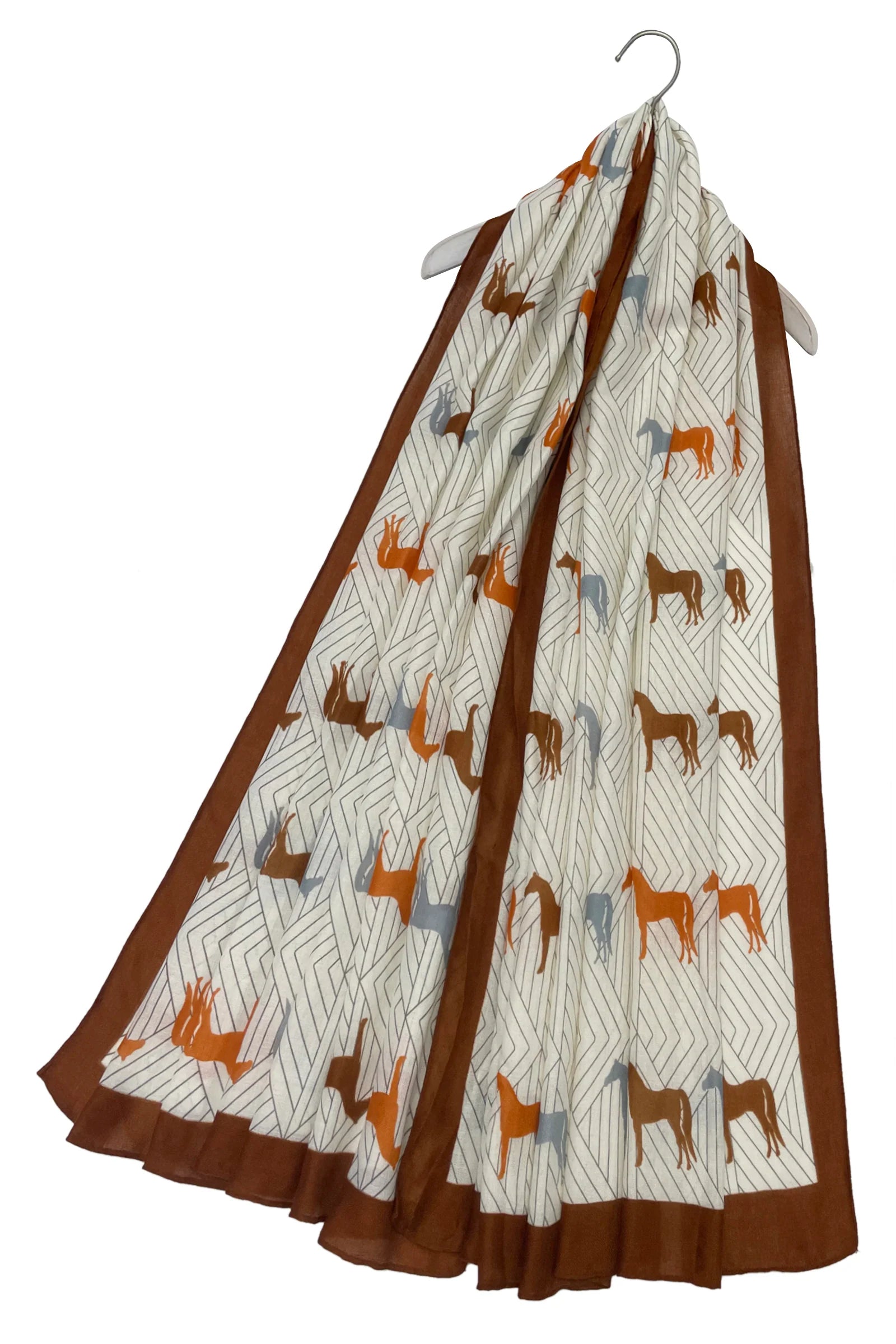 Geometric Repeat Horse Print Scarf - Brown - Oxford Blue