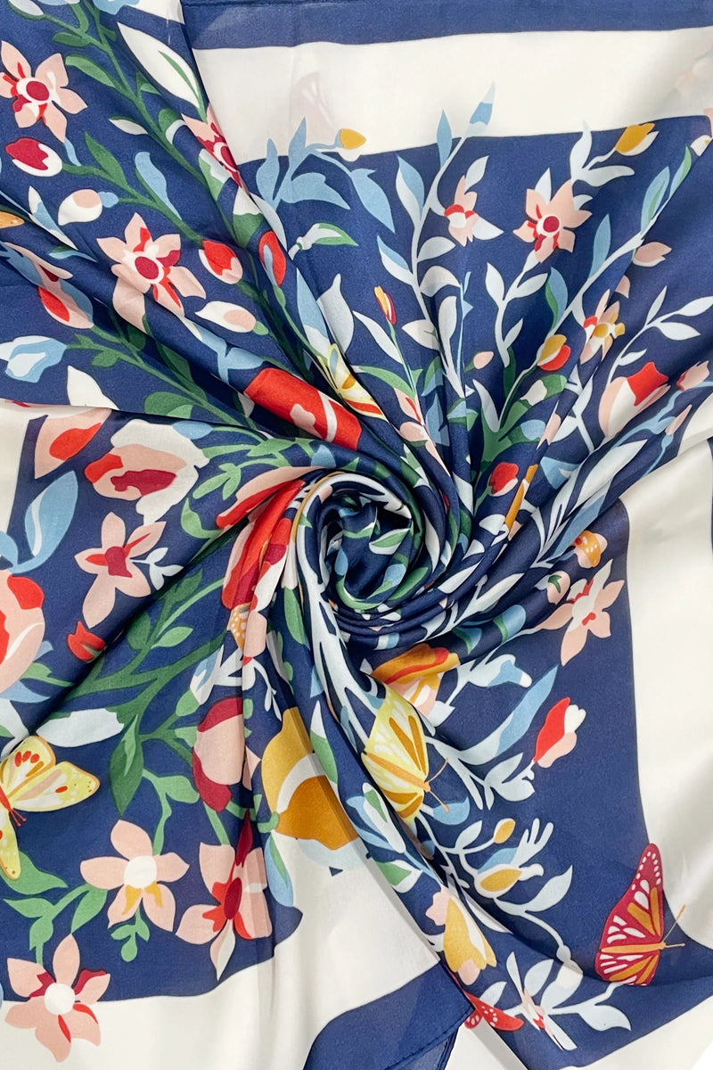 Horse Riding Print Square Scarf - Navy Blue | Oxford Blue