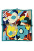 Retro Floral Colour Edge Print Square Scarf - Teal - Oxford Blue