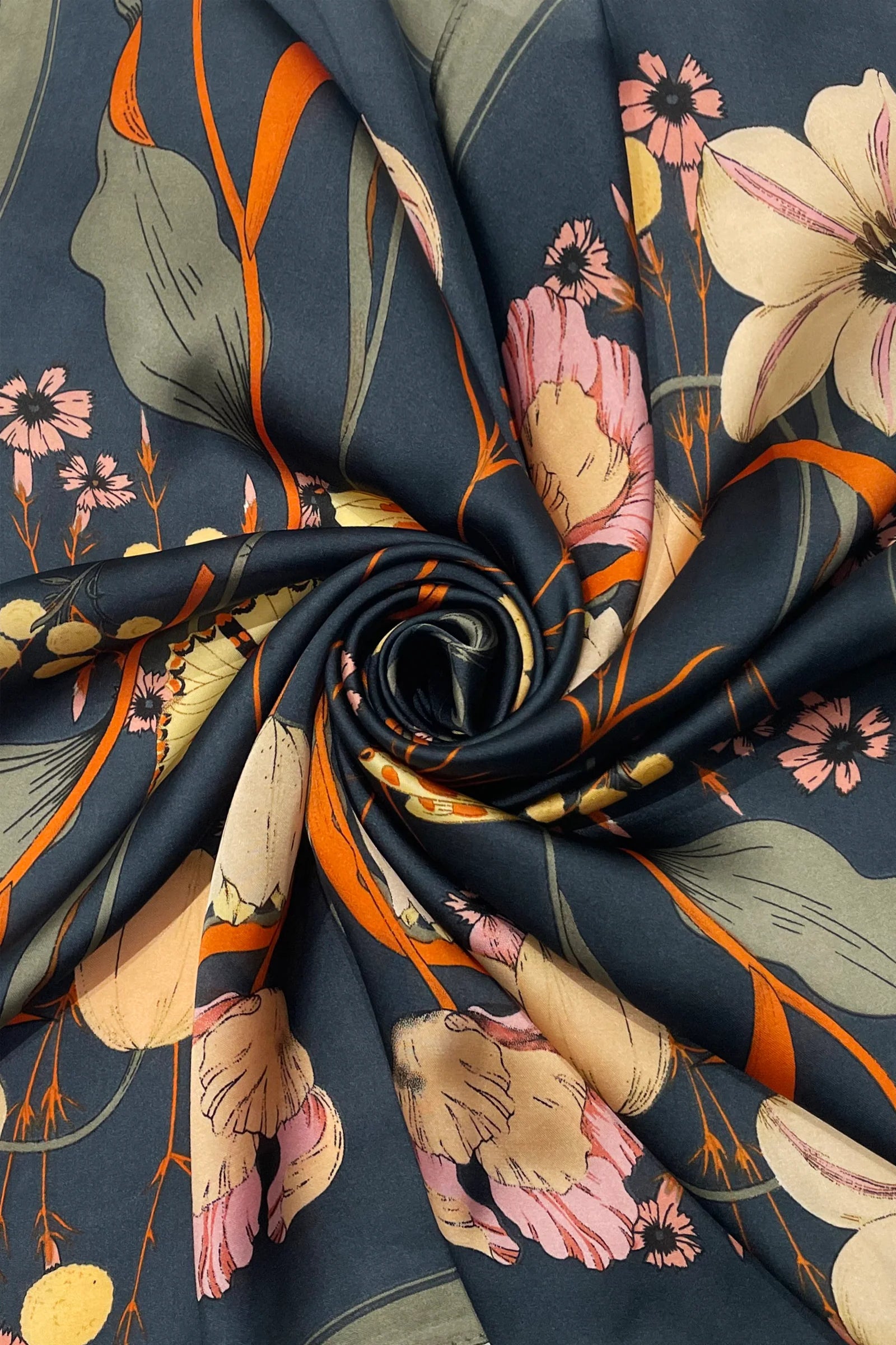 Botanical Butterfly Print Square Scarf - Navy - Oxford Blue