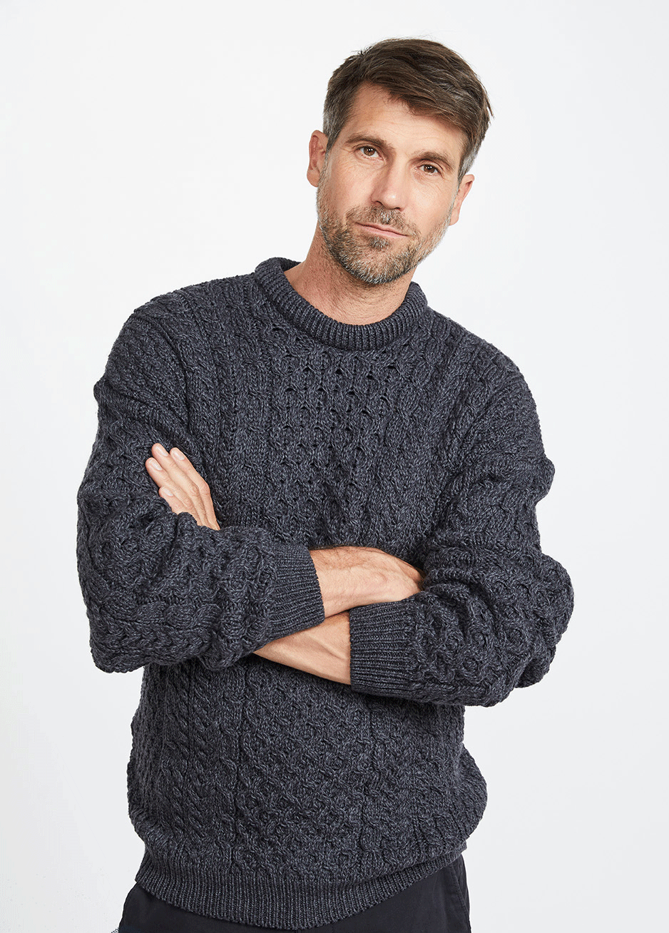 Traditional Unisex Aran Sweater - CHARCOAL - Oxford Blue