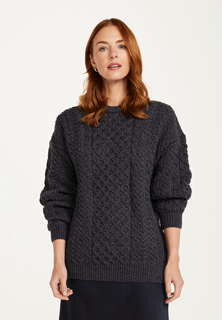 Traditional Unisex Aran Sweater - CHARCOAL - Oxford Blue