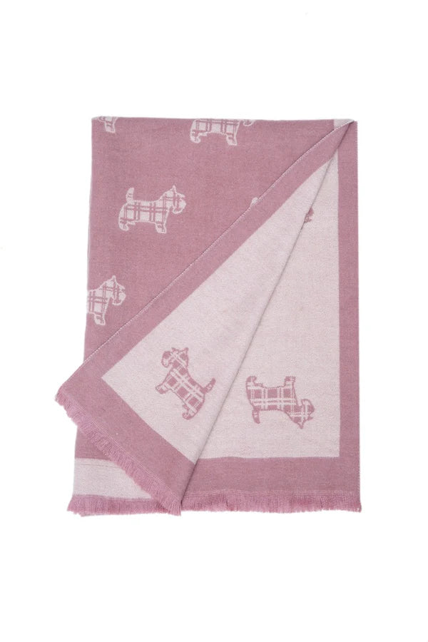 Supersoft Tartan Scotty Dog Scarf (Light Pink/Grey) - Oxford Blue
