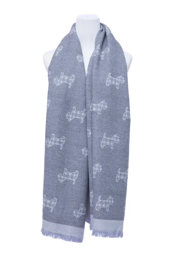 Supersoft Tartan Scotty Dog Scarf (Dark Grey/Grey) - Oxford Blue