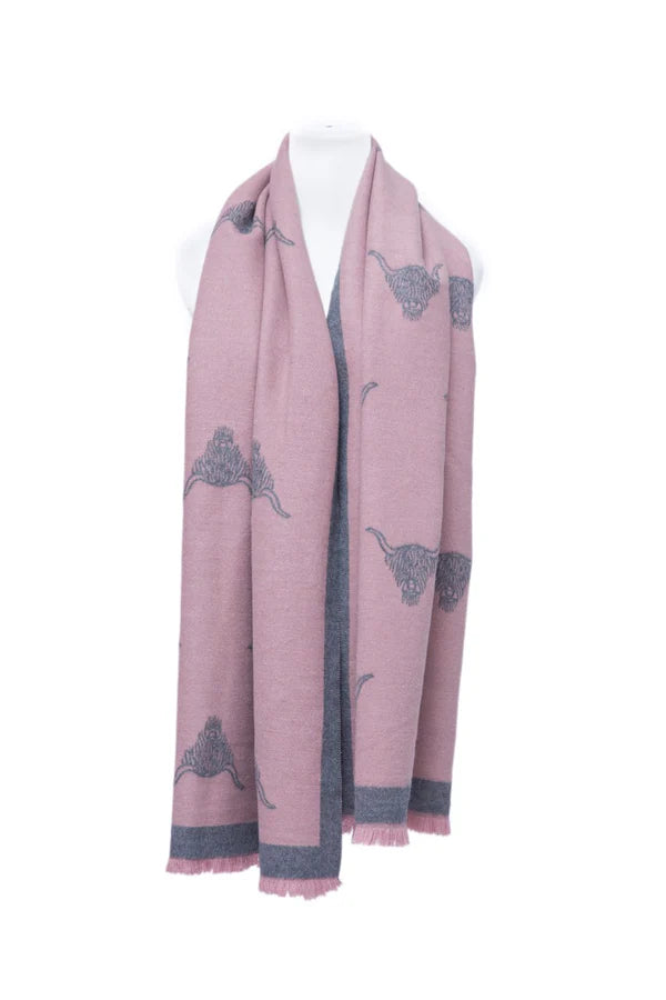 Supersoft Cow Scarf (Dusky Pink/Grey) - Oxford Blue
