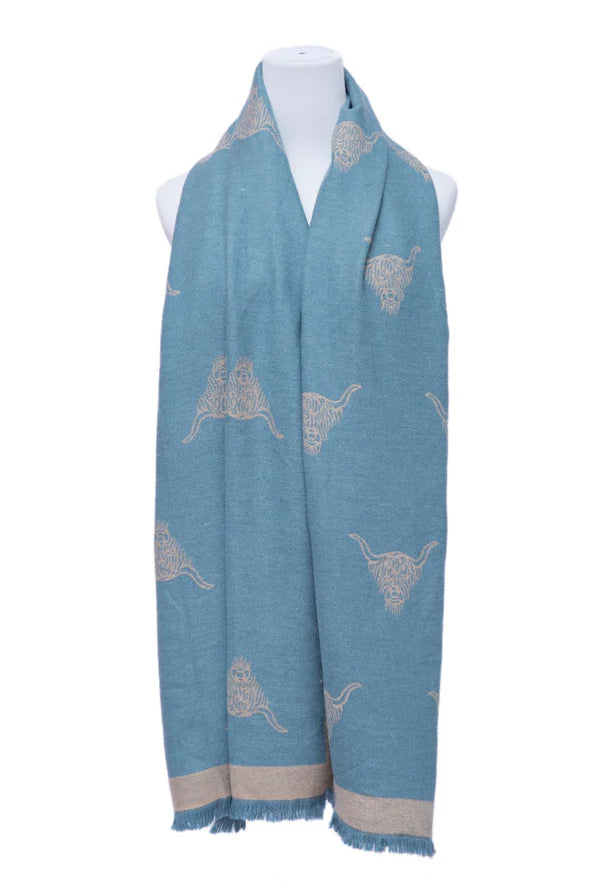 Supersoft Cow Scarf (Cyan/Beige) - Oxford Blue