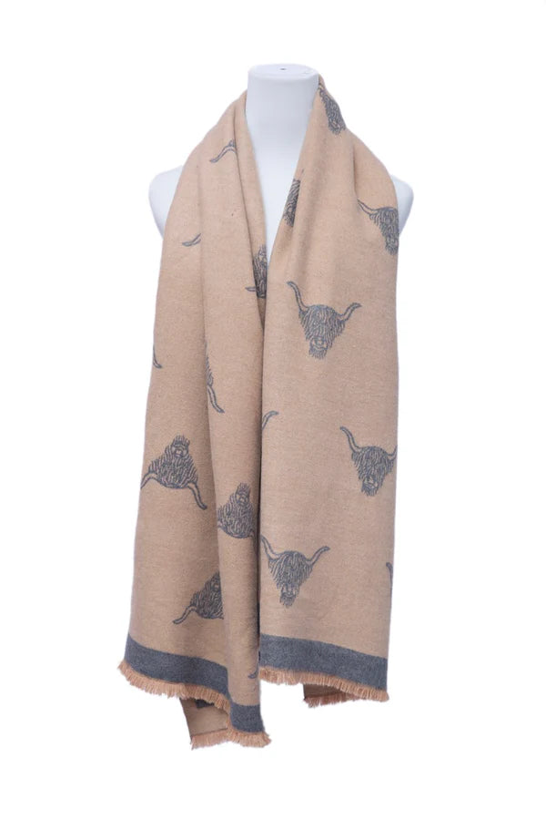 Supersoft Cow Scarf (Dark Beige/Grey) - Oxford Blue