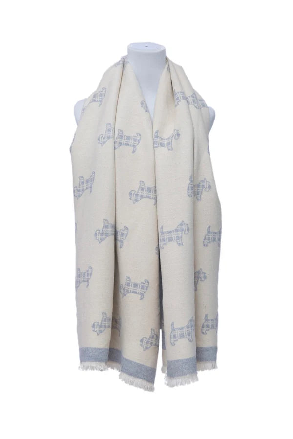 Supersoft Tartan Scotty Dog Scarf (Light Beige/Grey) - Oxford Blue