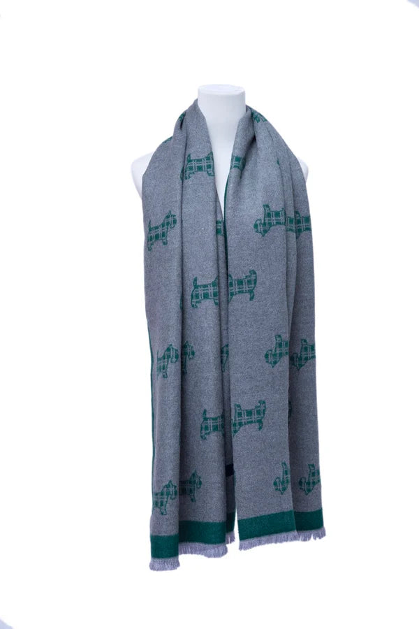 Supersoft Tartan Scotty Dog Scarf (Green/Grey) - Oxford Blue