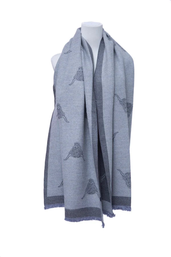 Supersoft Cow Scarf (Light Grey/Grey) - Oxford Blue