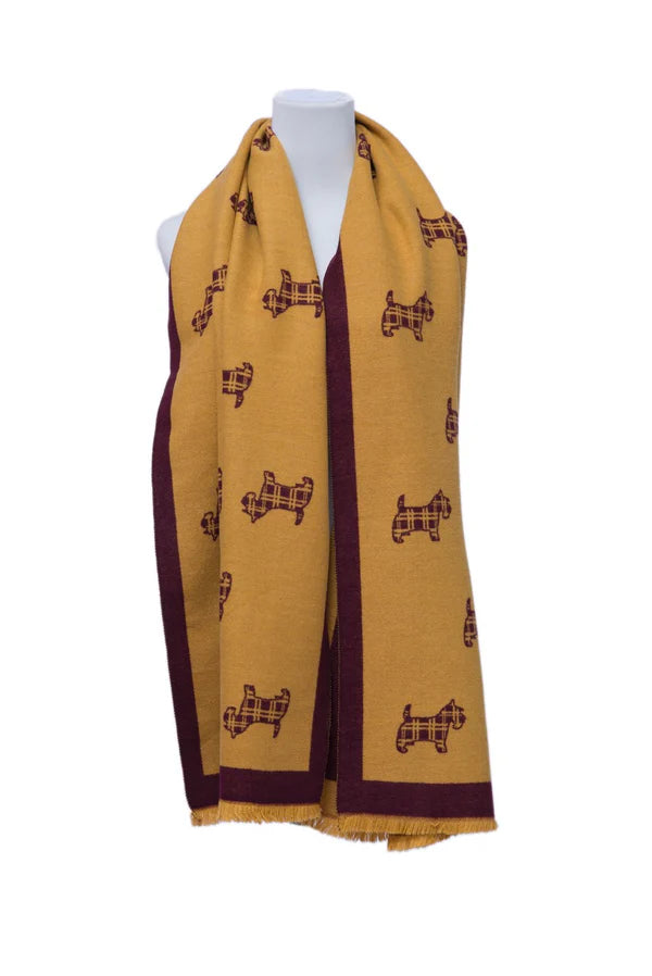 Supersoft Tartan Scotty Dog Scarf (Burgundy/Yellow) - Oxford Blue