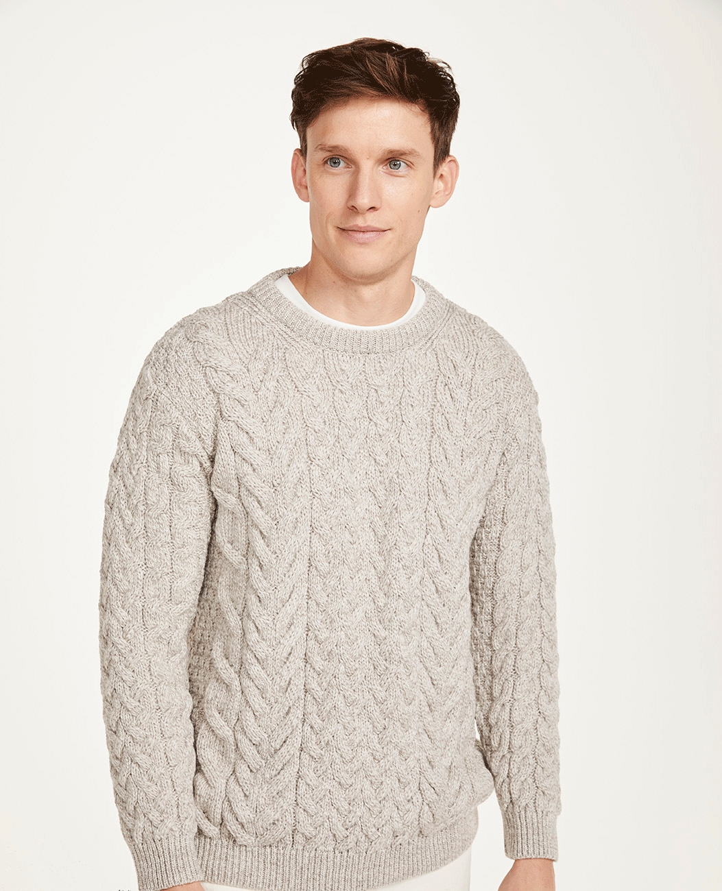 Crew Neck Unisex Aran Sweater - OAT - Oxford Blue