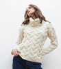 Ladies Chunky Cable Cowl Sweater - ECRU - Oxford Blue