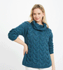 Ladies Chunky Cable Cowl Sweater - MARL BLUE - Oxford Blue