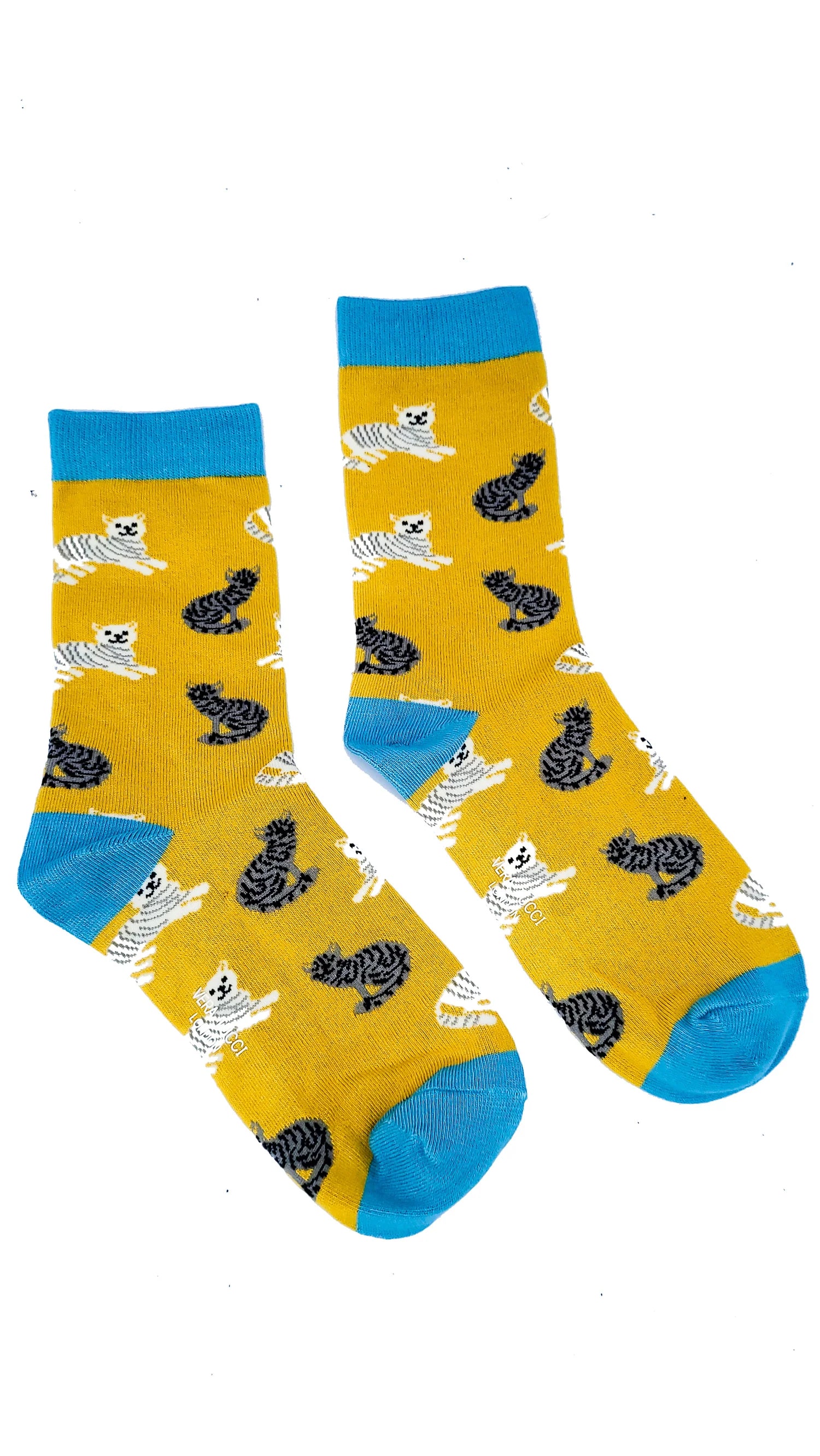 Womens Socks Cosy Cats - Mustard