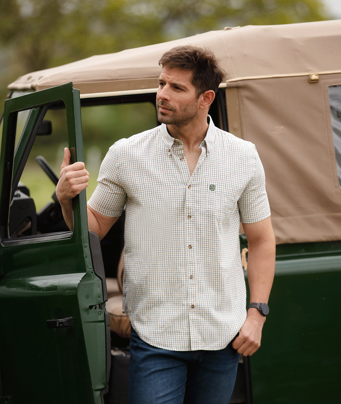 CSS201 - Gents London Tattersall Short Sleeve Check Shirt - GREEN - Oxford Blue