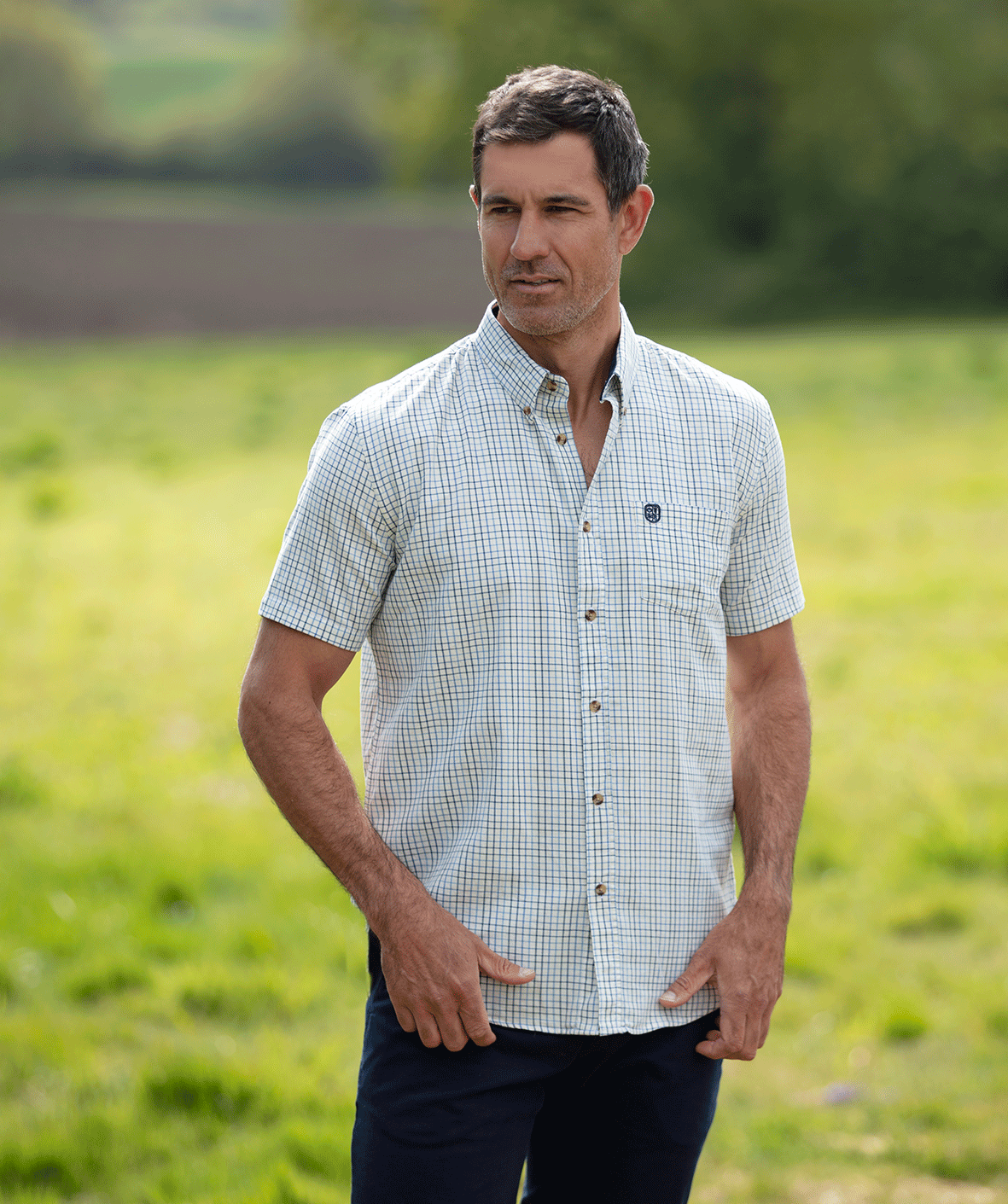 CSS201 - Gents London Tattersall Short Sleeve Check Shirt - NAVY - Oxford Blue