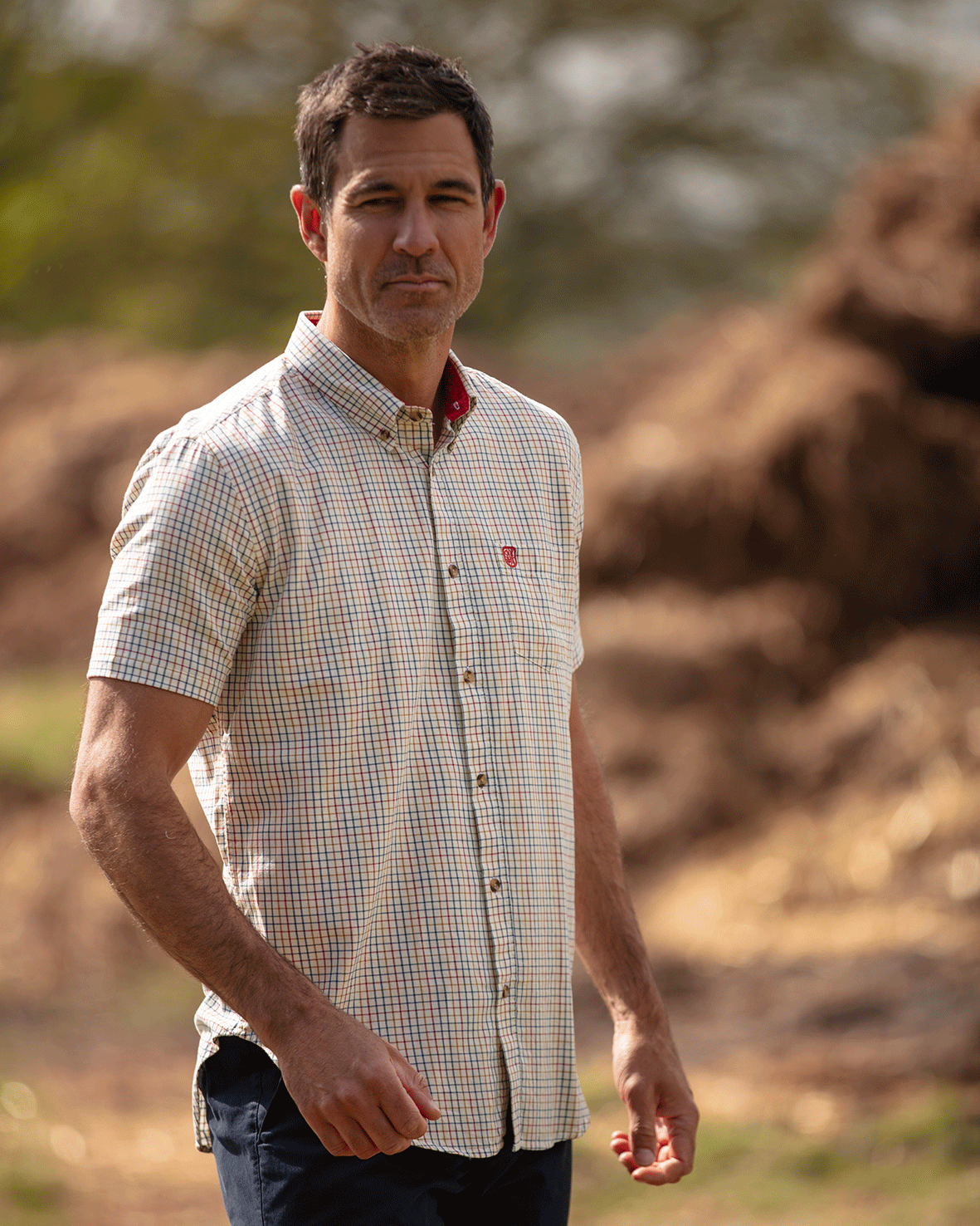 CSS201 - Gents London Tattersall Short Sleeve Check Shirt - RED - Oxford Blue