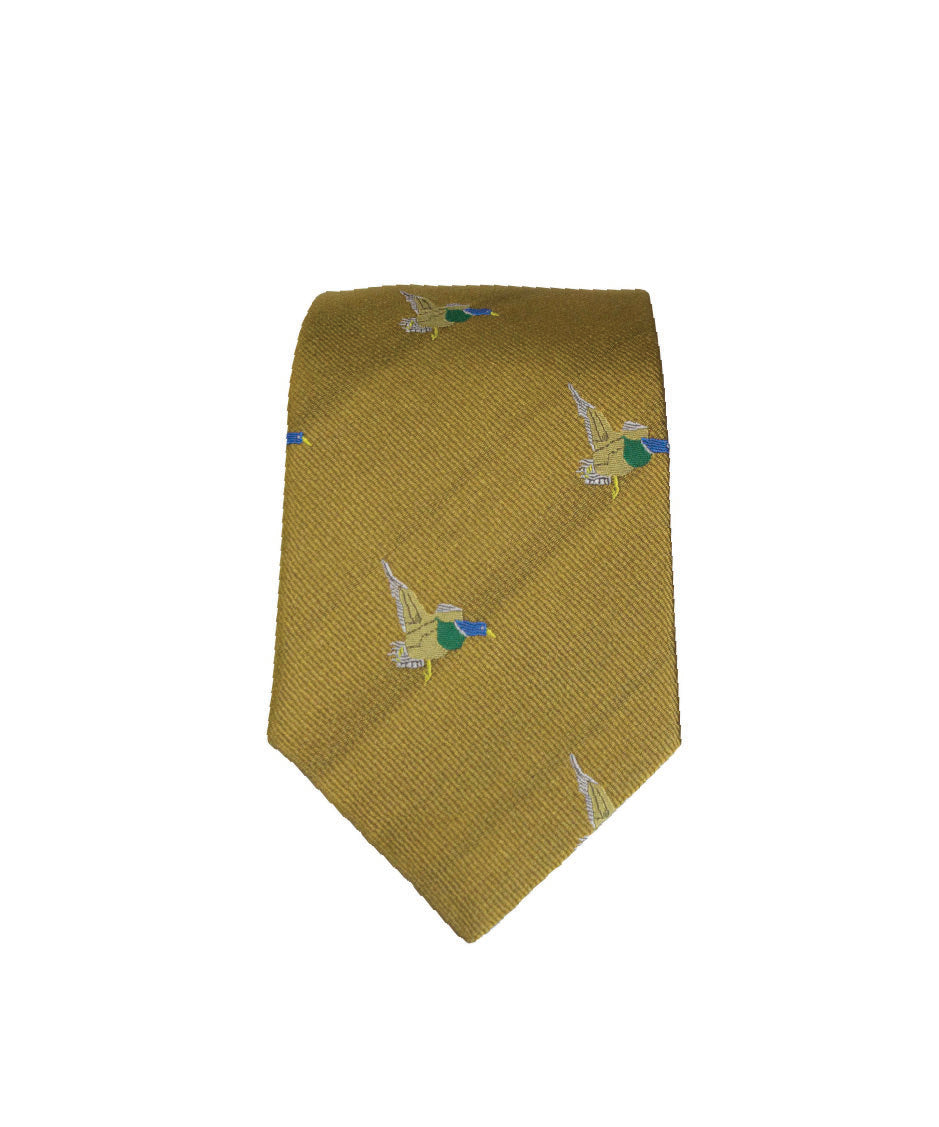 GT10 - 100% Silk Woven Tie / Duck - GOLD - Oxford Blue