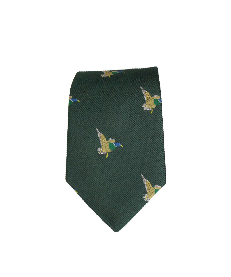 GT10 - 100% Silk Woven Tie / Duck - GREEN - Oxford Blue