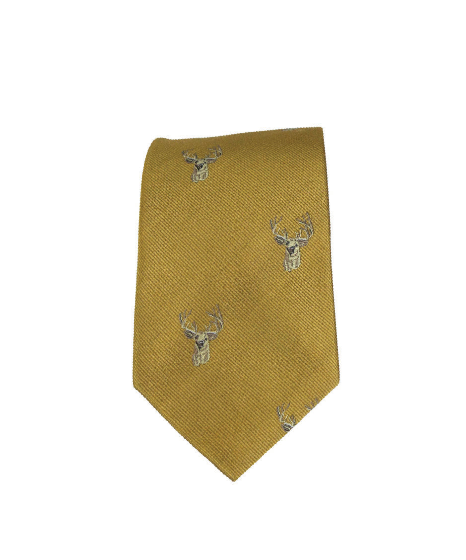 GT11 - 100% Silk Woven Tie - Stag - GOLD - Oxford Blue