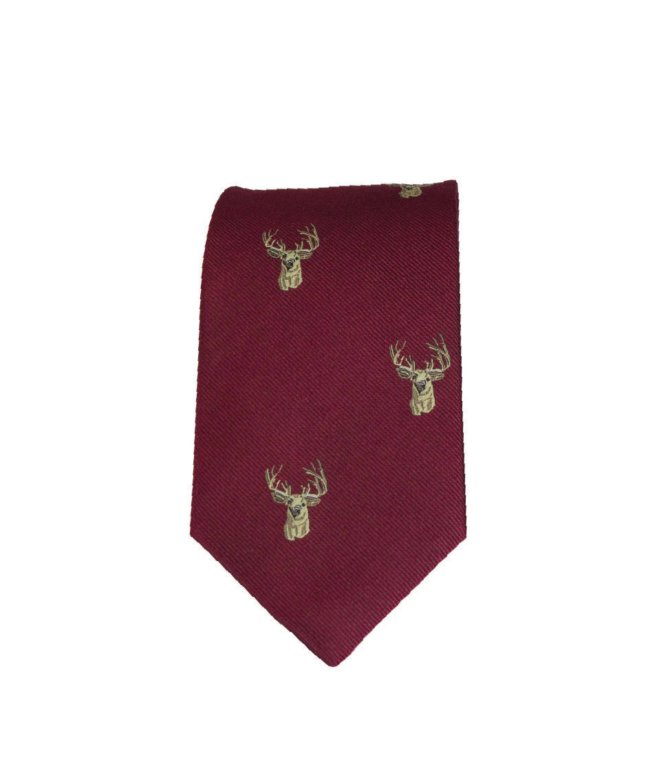 GT11 - 100% Silk Woven Tie - Stag - WINE - Oxford Blue