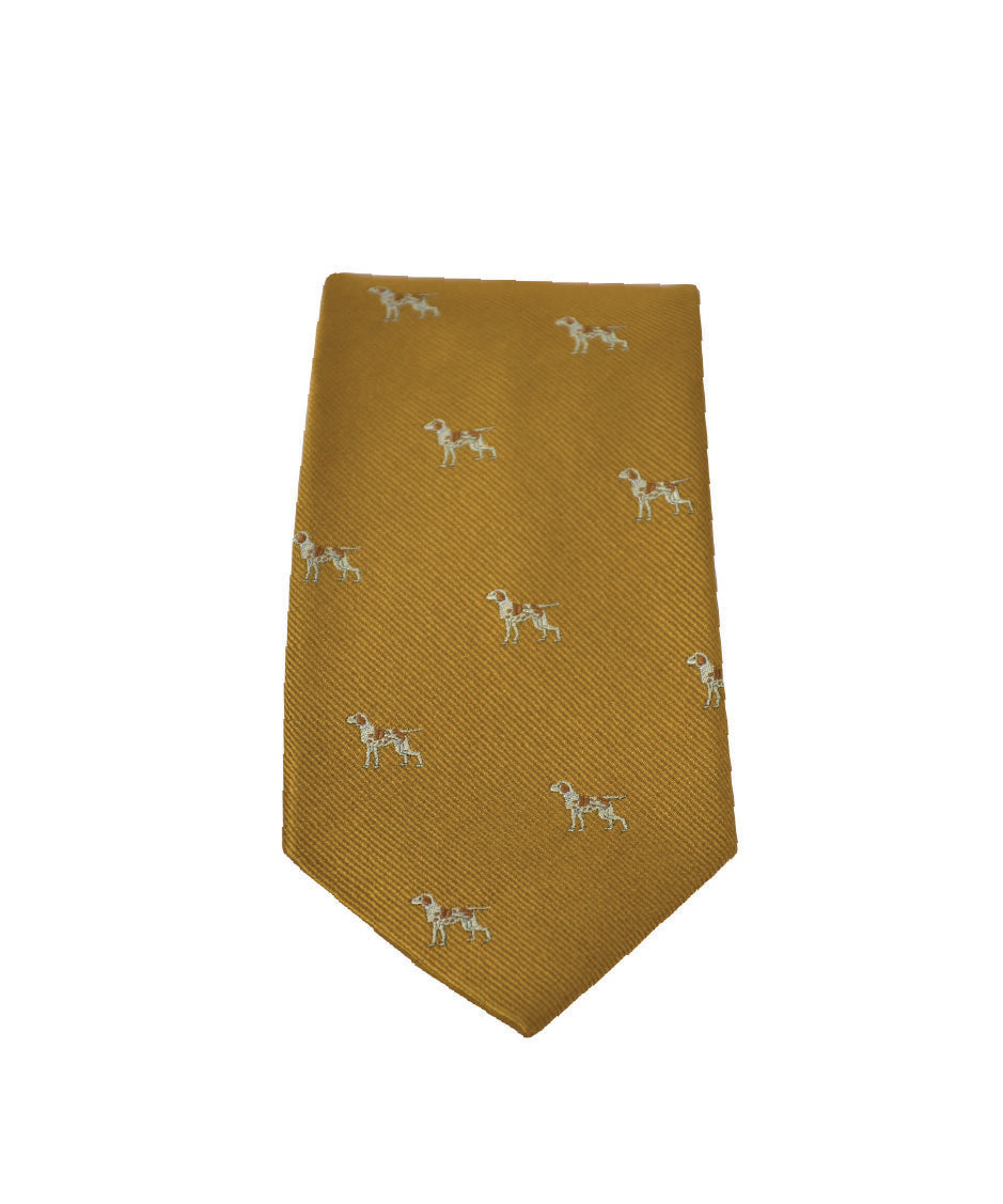 GT12 - 100% Silk Woven Tie / Dog - GOLD - Oxford Blue