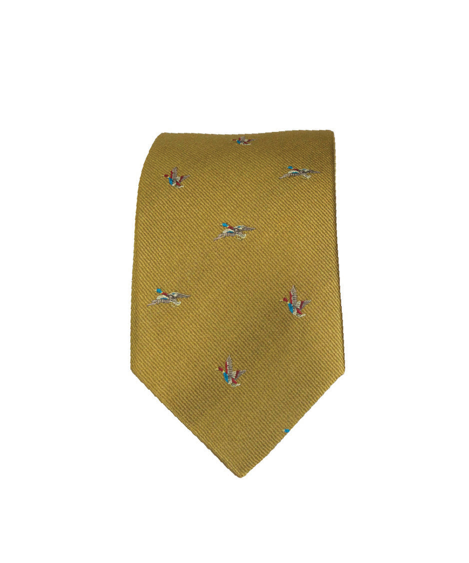 GT8 - 100% Silk Woven Tie - (2 Ducks) - GOLD - Oxford Blue
